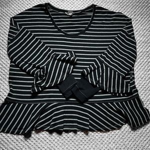 We The Free Blouse Black/Grey Stripe Over-Sized, Relaxed, Boxy, Boho, Size Large